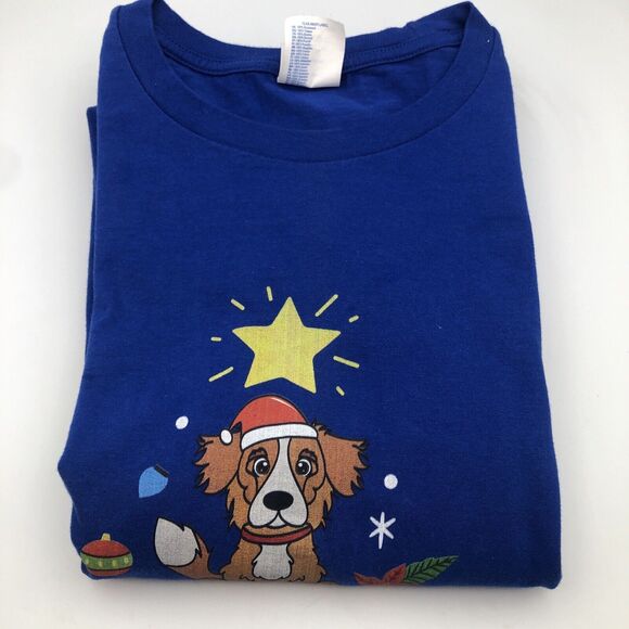 Port & Company Dog Christmas Tree Long Sleeve T Shirt Blue Men's 2XL Ring Spun - Picture 4 of 7
